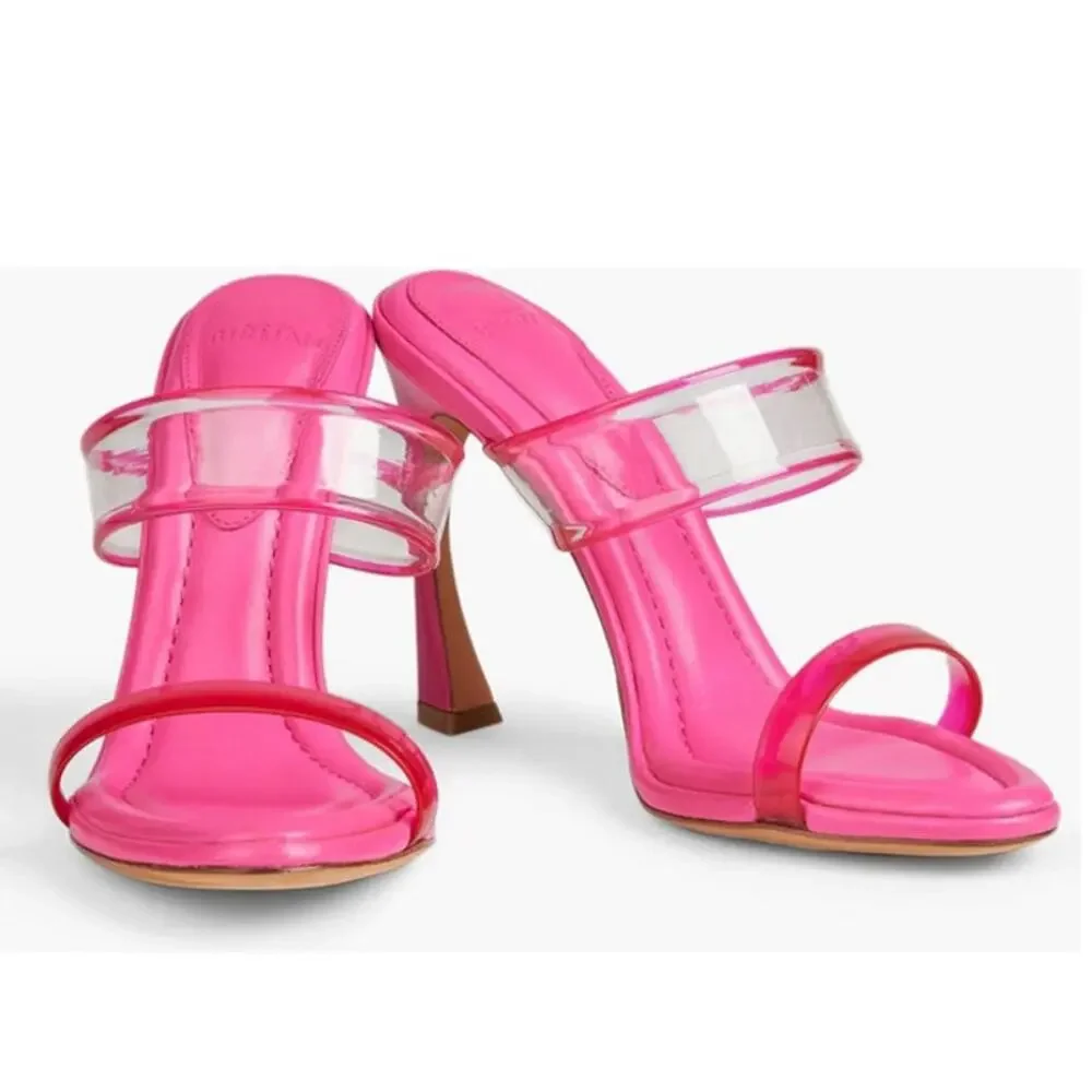 Alexandre Birman Joanna Sandal Womens 5 Pink Leather PVC Mules Barbiecore Chic